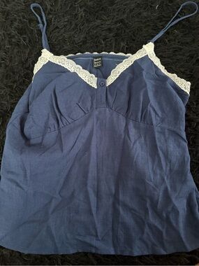 SHEIN Navy Cami with Cream Lace Trim
